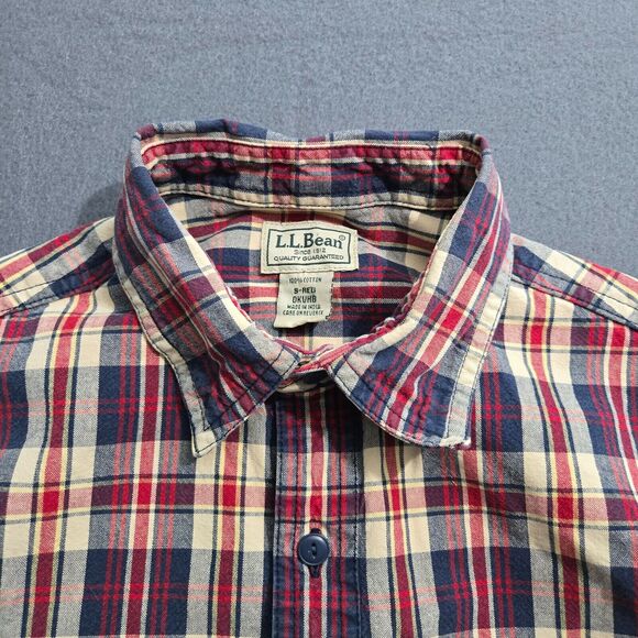L.L. Bean Men S Reg Red Blue Plaid Button Up Denim Long Sleeve Shirt - Picture 3 of 11